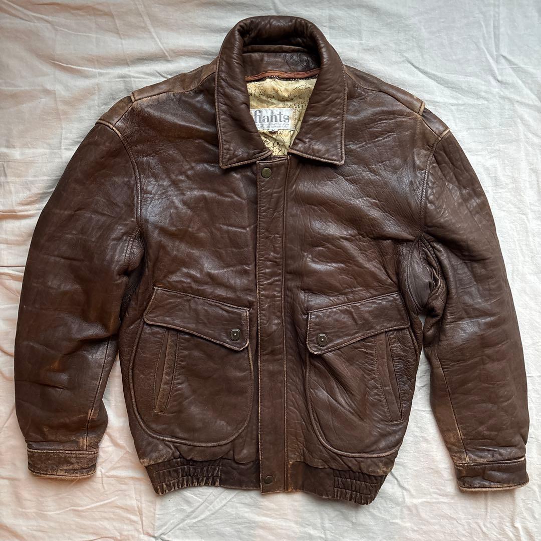 【90s】hants A-2 フライトジャケット レザー 本革 裏地 地図