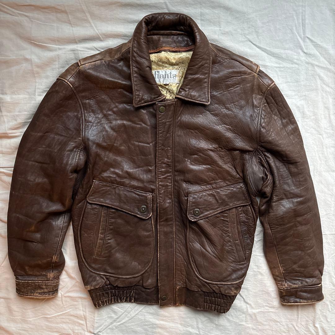 【90s】hants A-2 フライトジャケット レザー 本革 裏地 地図