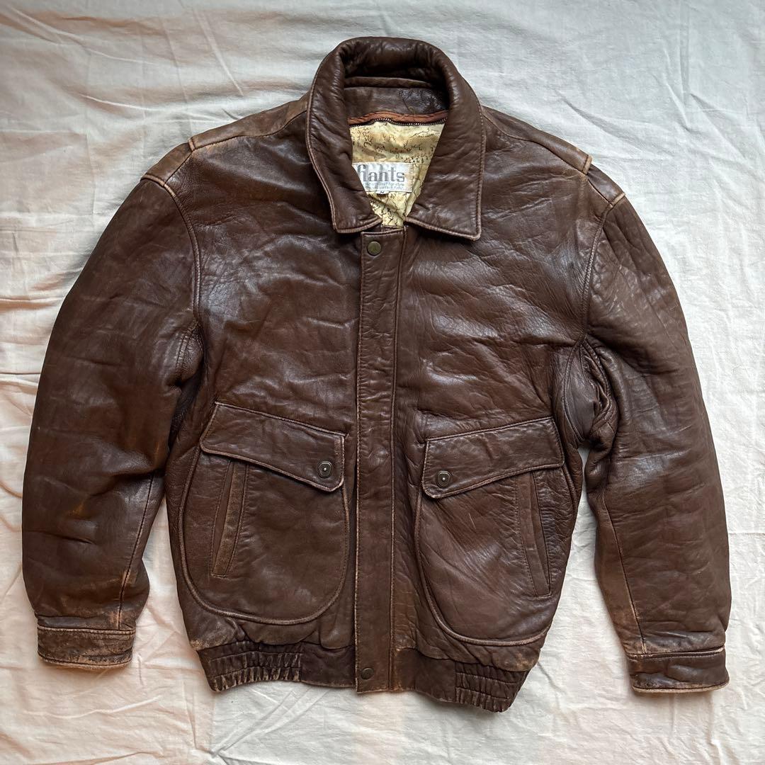 【90s】hants A-2 フライトジャケット レザー 本革 裏地 地図
