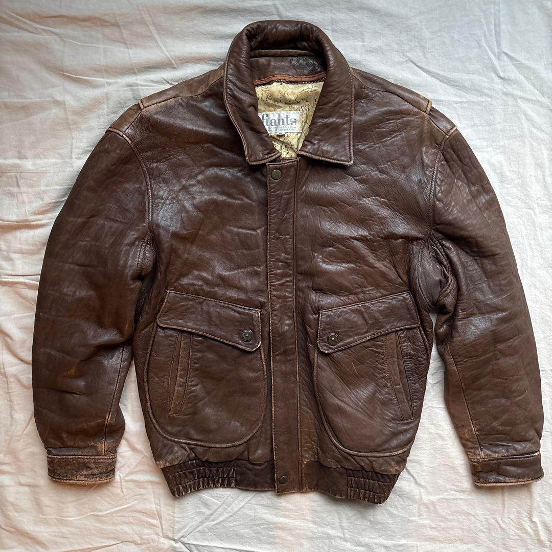【90s】hants A-2 フライトジャケット レザー 本革 裏地 地図