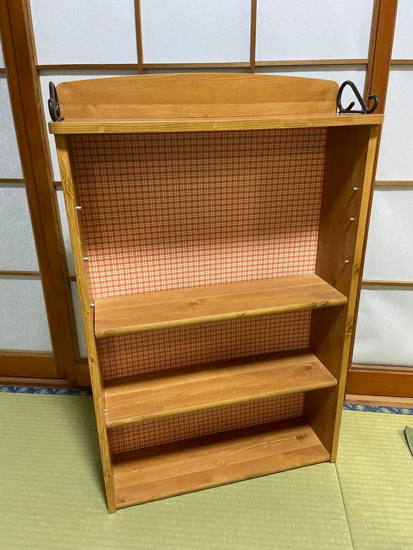 【昭和レトロ】木製 本棚 棚板高さ調整可 チェック柄 幅57cm レトロ家具