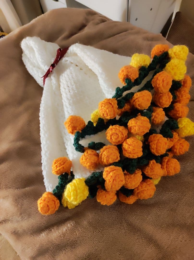 手編みの花束ブーケブランケット ホワイト