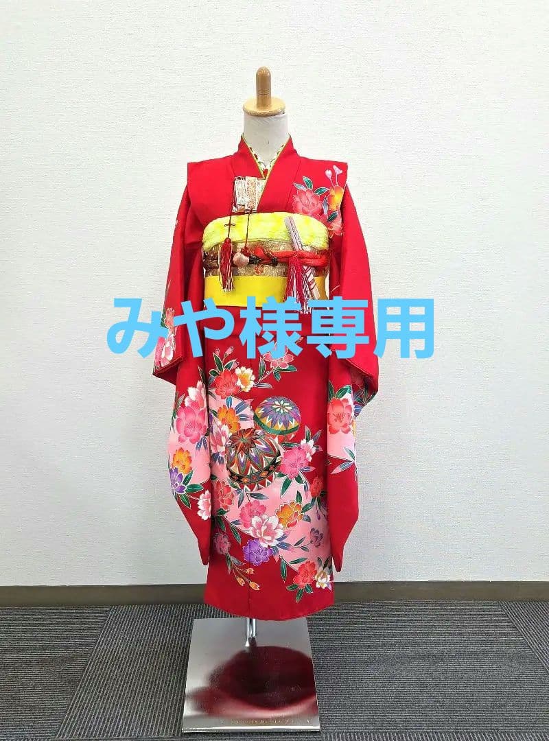 七五三 7歳 120cm ポリエステル 赤 つくり帯　髪飾り