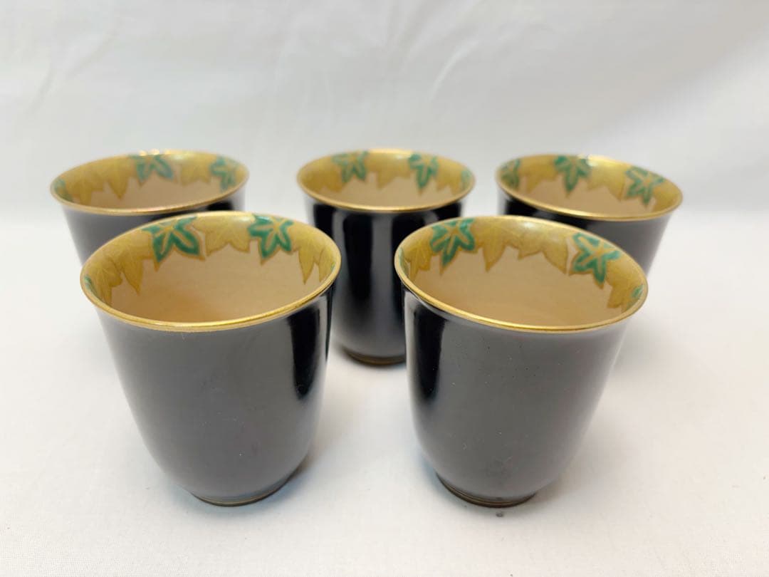 ほぼ未使用 懐石道具 京焼 金彩蒔絵 小吸物碗 箸洗5客揃え 見返し蒔絵 汁椀