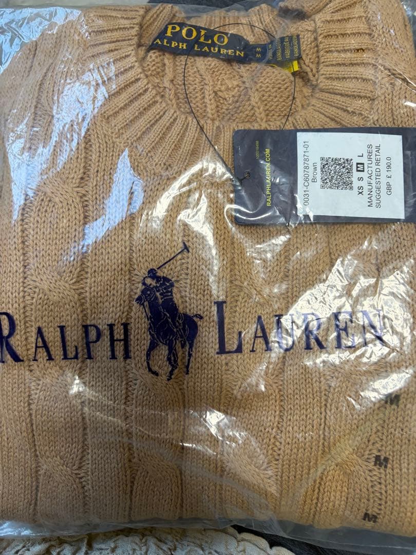【新品】ポロラルフローレン ケーブルニット コットン キャメル Mサイズ