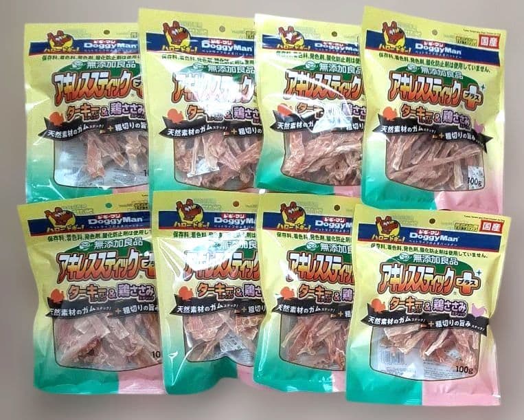 ドギーマン　 アキレススティックプラス　ターキー&鶏ささみ　100g× 8袋