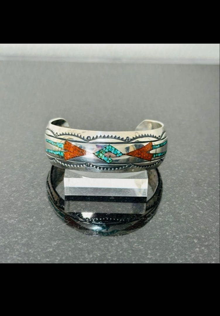 NAVAJO ナバホ Nezzie クラックターコイズインレイ シルバーバングル