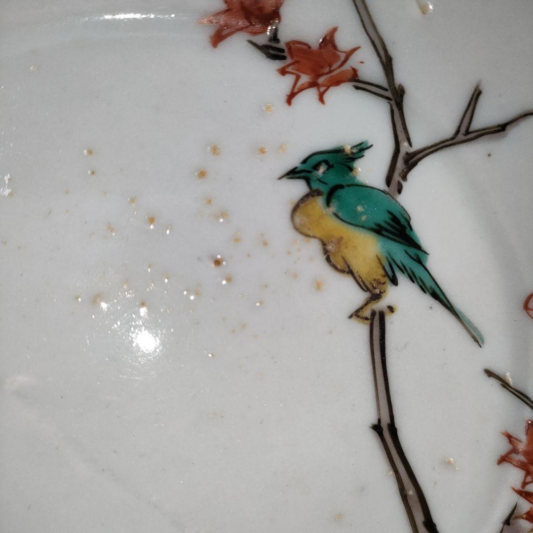 A1210-3/古九谷色絵花鳥文銘々皿5客/共箱/向付/飾皿/菓子皿/懐石道具/