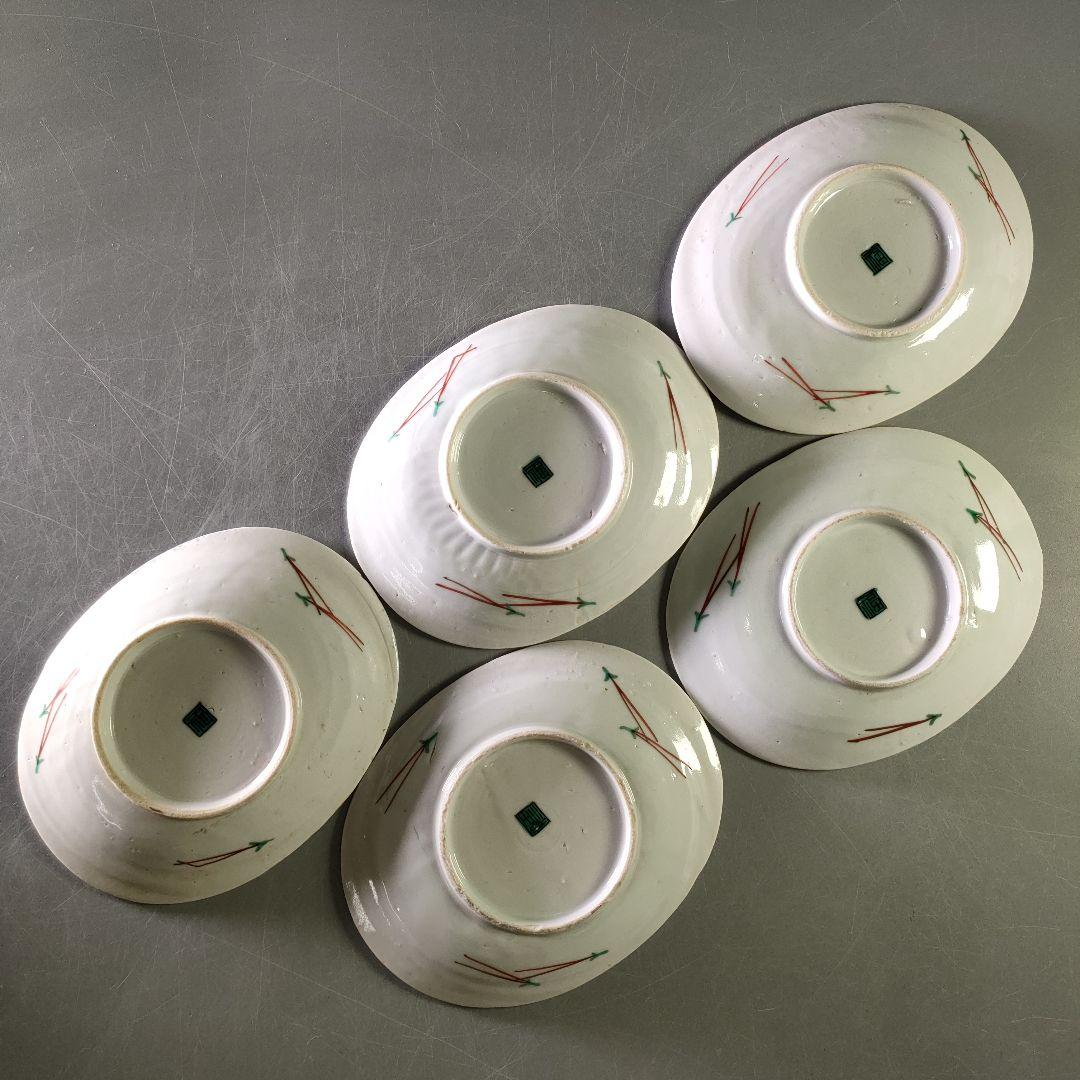 A1210-3/古九谷色絵花鳥文銘々皿5客/共箱/向付/飾皿/菓子皿/懐石道具/