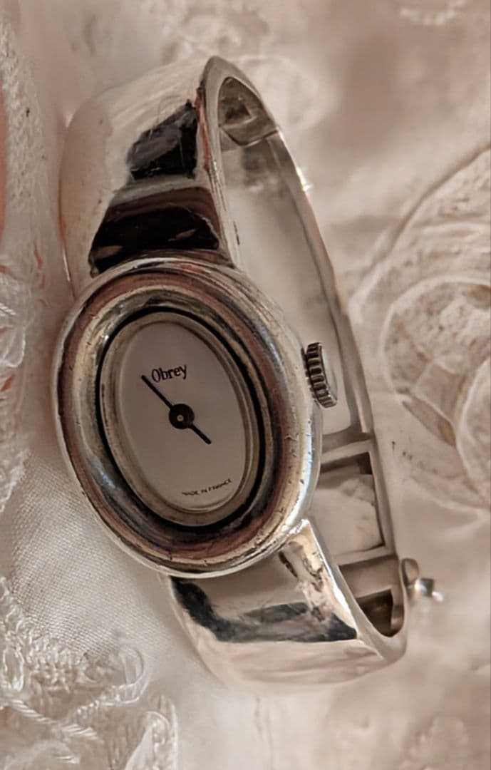 Obrey ソリッドシルバー 手巻き時計♠️2針♠️フランス製♠️銀♠️バングル