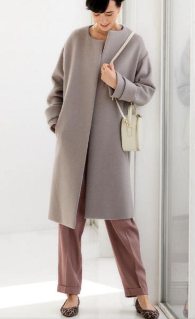 ☆極美品☆グリーンレーベル アンゴラビーバースリットノーカラーコート　38