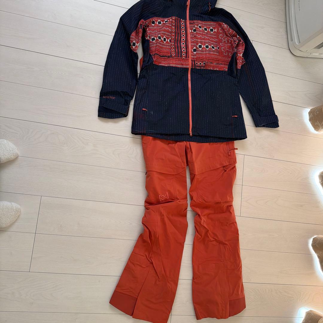 ak スノーボードウェア 女性用 上下セット ネイビーオレンジ