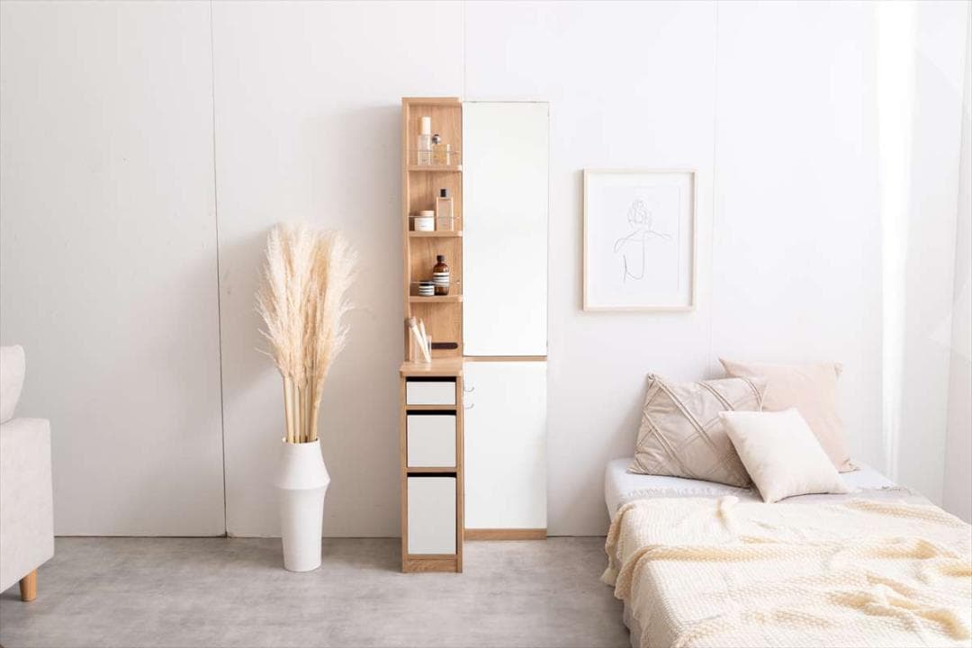 【送料無料】収納付全身姿見ドレッサー 鏡 コーナー コンセント付き 棚 収納