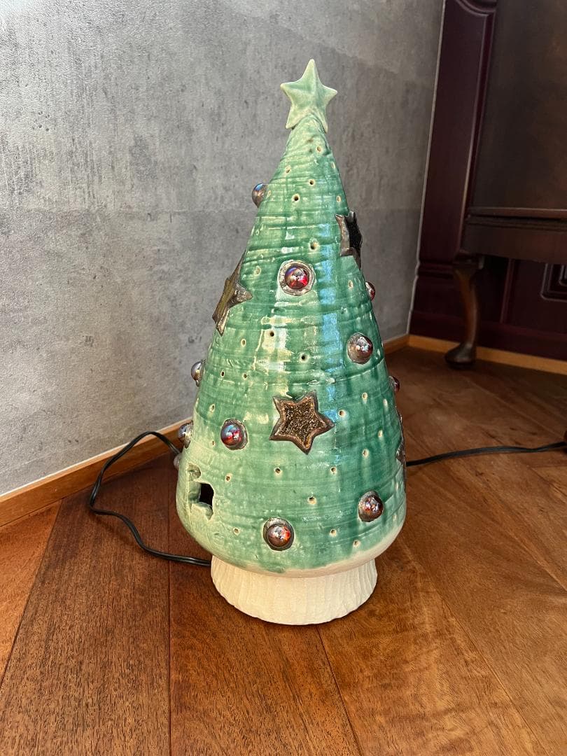 九谷焼き陶器のクリスマスツリー　ランプ　H41㎝