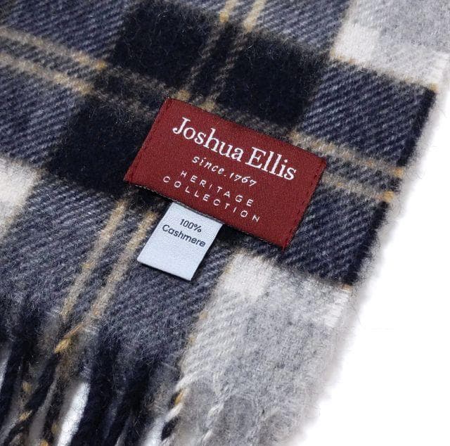 極美品★ジョシュアエリス★マフラー カシミヤ100 チェック グレー ネイビー