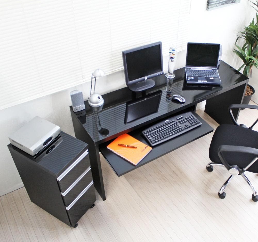 【新品送料無料】【日本製】鏡面仕上ハイタイプ150cm幅パソコンデスク2点セット