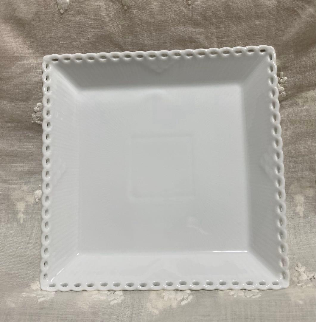 ロイヤルコペンハーゲン ホワイトフルーテッドフルレース スクエア14㎝ペア