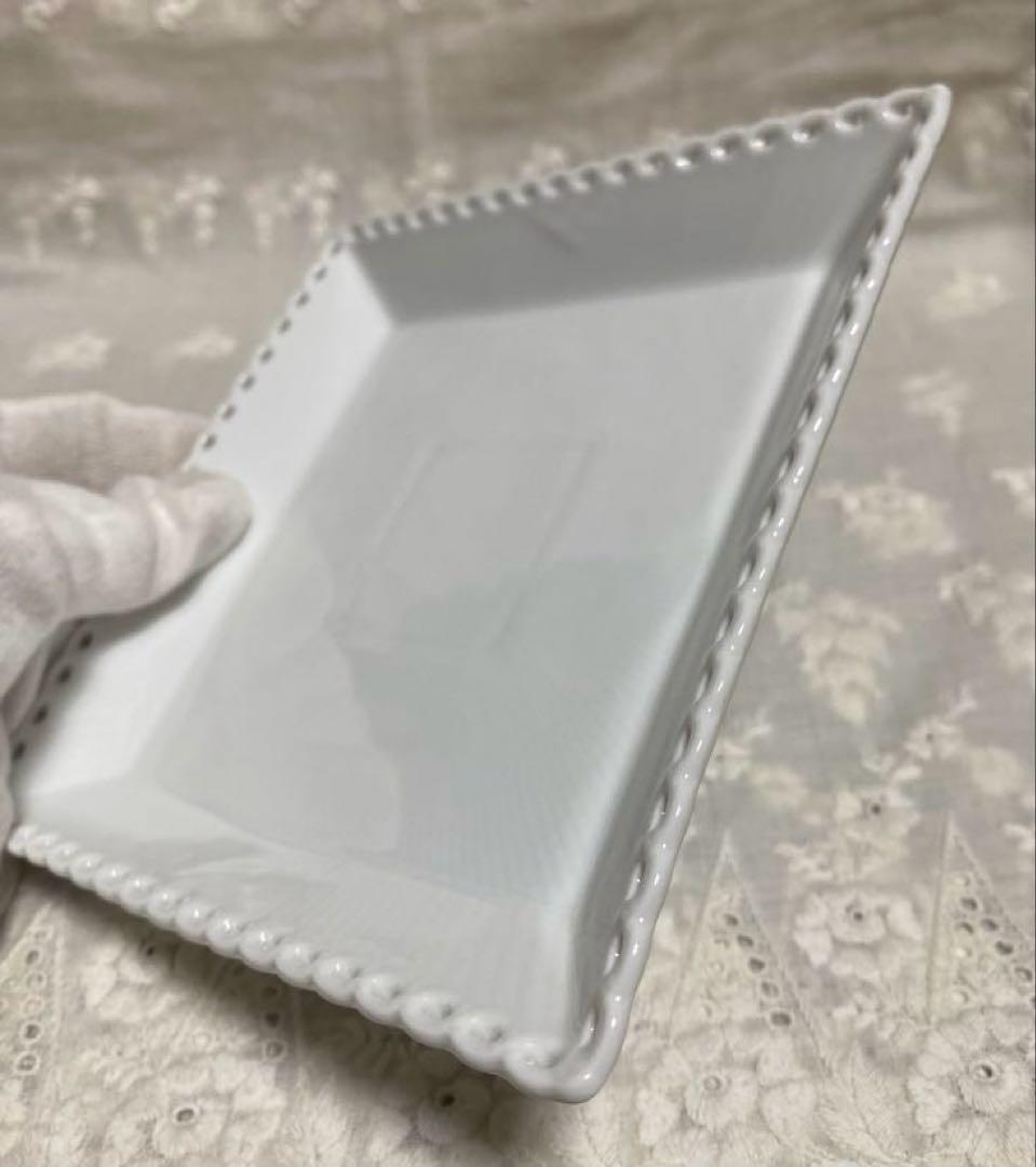 ロイヤルコペンハーゲン ホワイトフルーテッドフルレース スクエア14㎝ペア