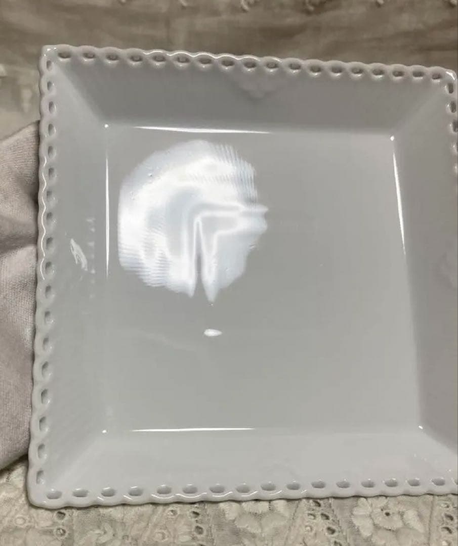 ロイヤルコペンハーゲン ホワイトフルーテッドフルレース スクエア14㎝ペア