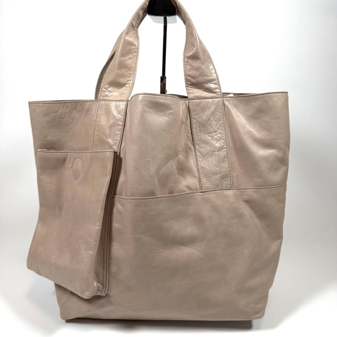 【未使用に近い】ヨーガンレール　トートバッグ　シワ加工　馬革　アイボリー