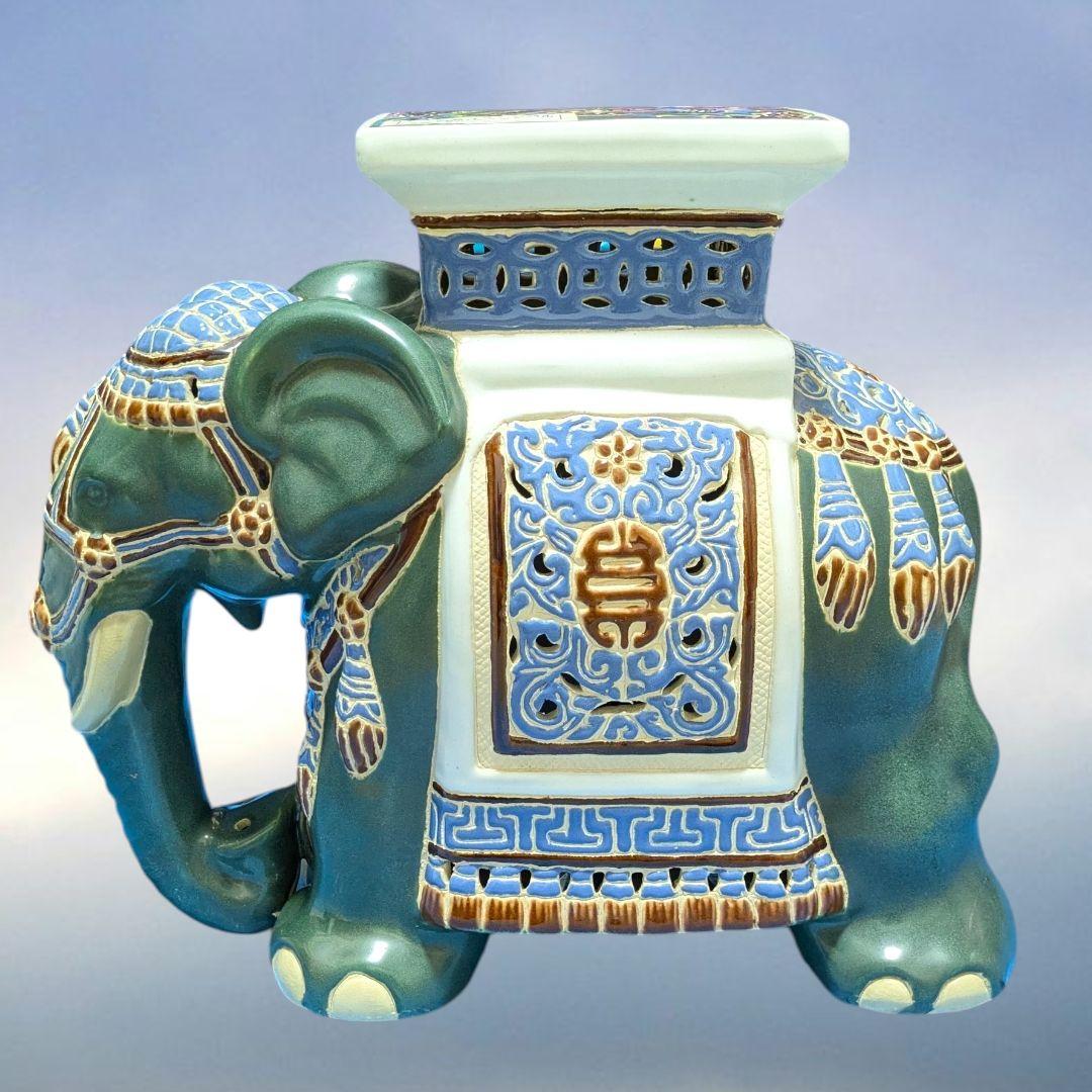 ランプ付き象 花台 陶器 ガーデニング 置物 オブジェ インテリア 玄関 鉢置き