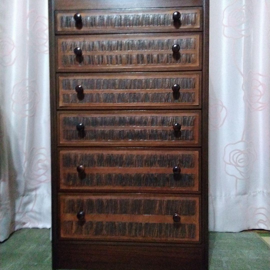 前面レザークラフト張り 6段キャビネット、チェスト