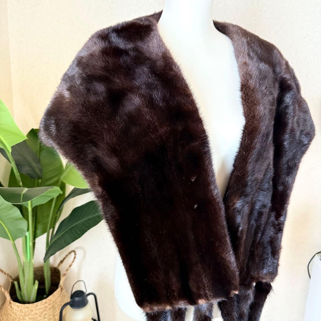 美品★EMBA ブラックグラマミンク ショール ストール 本毛皮 毛並み◎艶◎