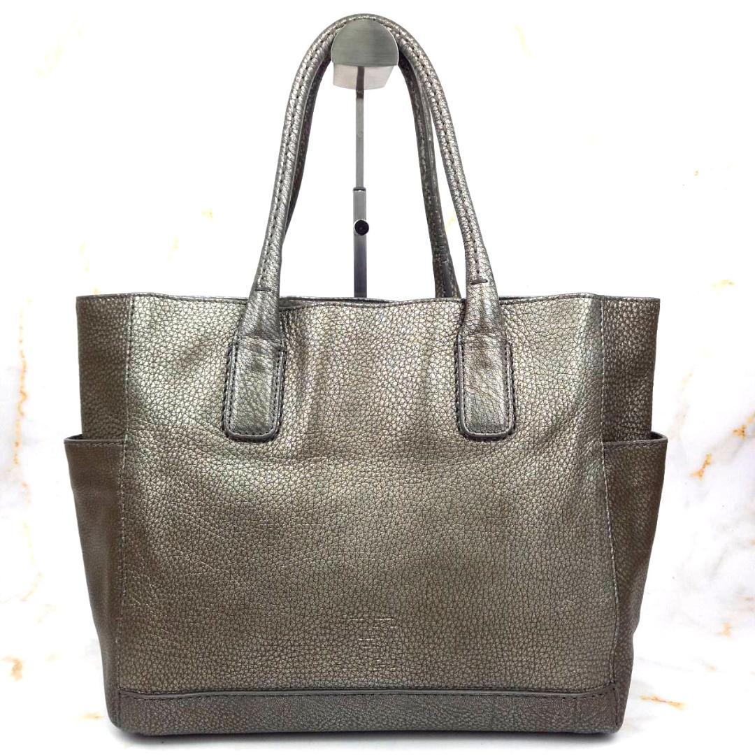 ✨未使用級✨ ヒロフ デュオ トートバッグ シボ革 シルバー A4収納可 Hロゴ