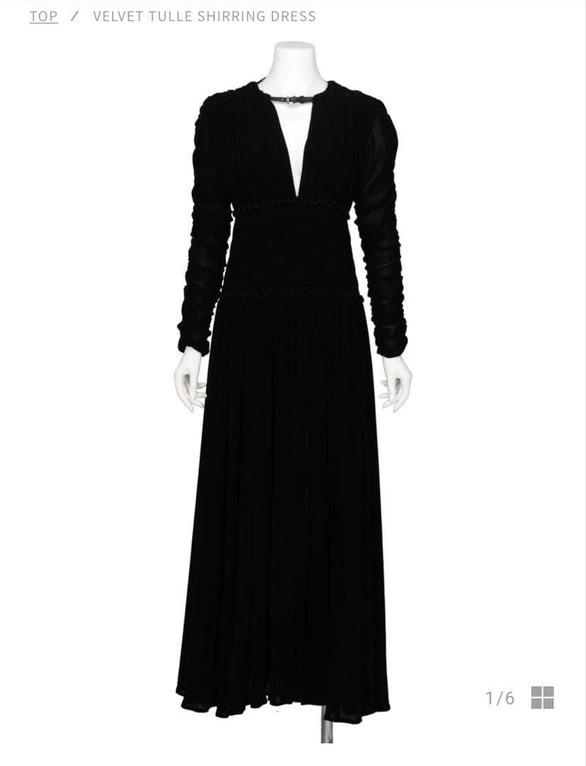 ワンピース Fetico velvet tulle shirring dress black