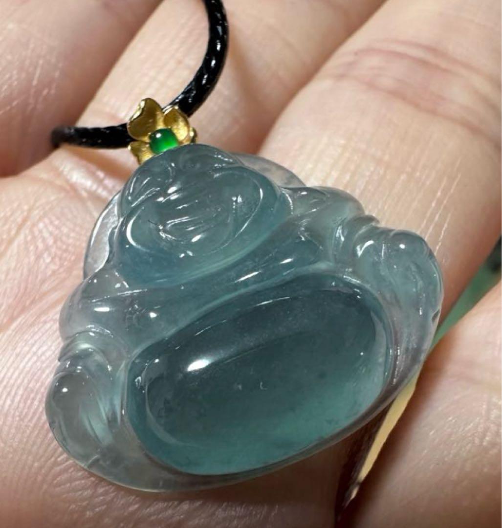 18K金製バチカン.ミャンマー産高級天然氷種本翡翠 仏像ペンダント ネックレス