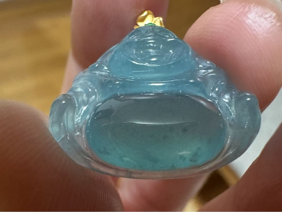 18K金製バチカン.ミャンマー産高級天然氷種本翡翠 仏像ペンダント ネックレス