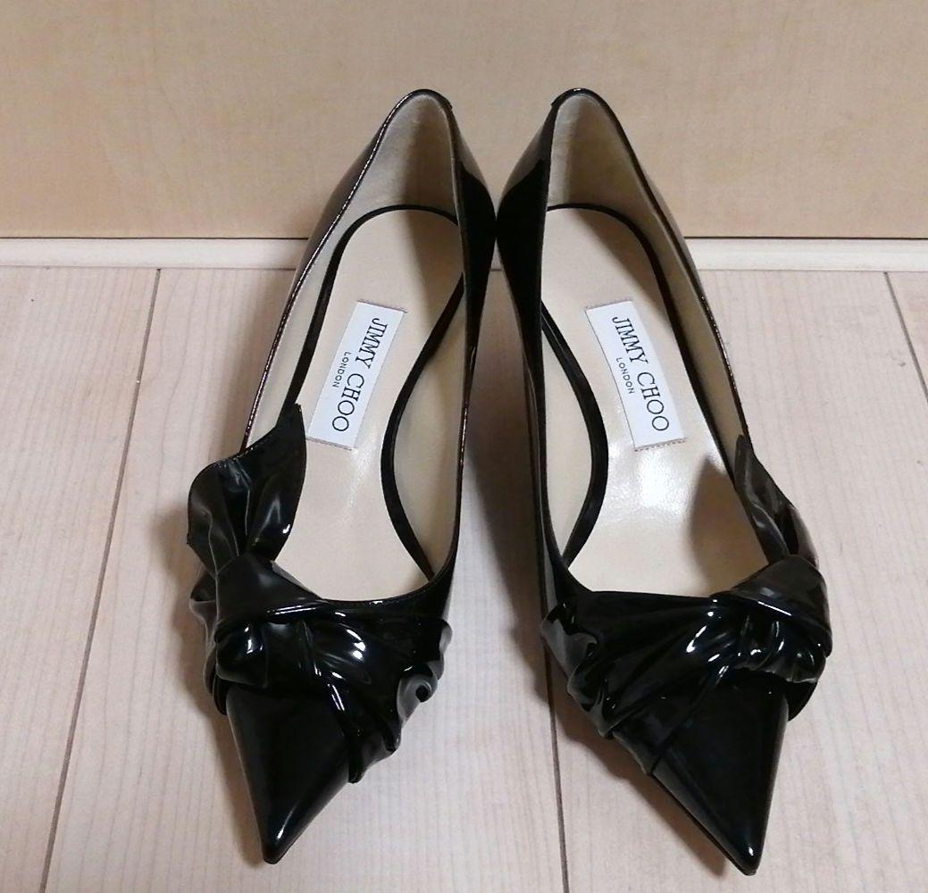 未使用 JIMMY CHOO エナメルリボンパンプス ブラック 37