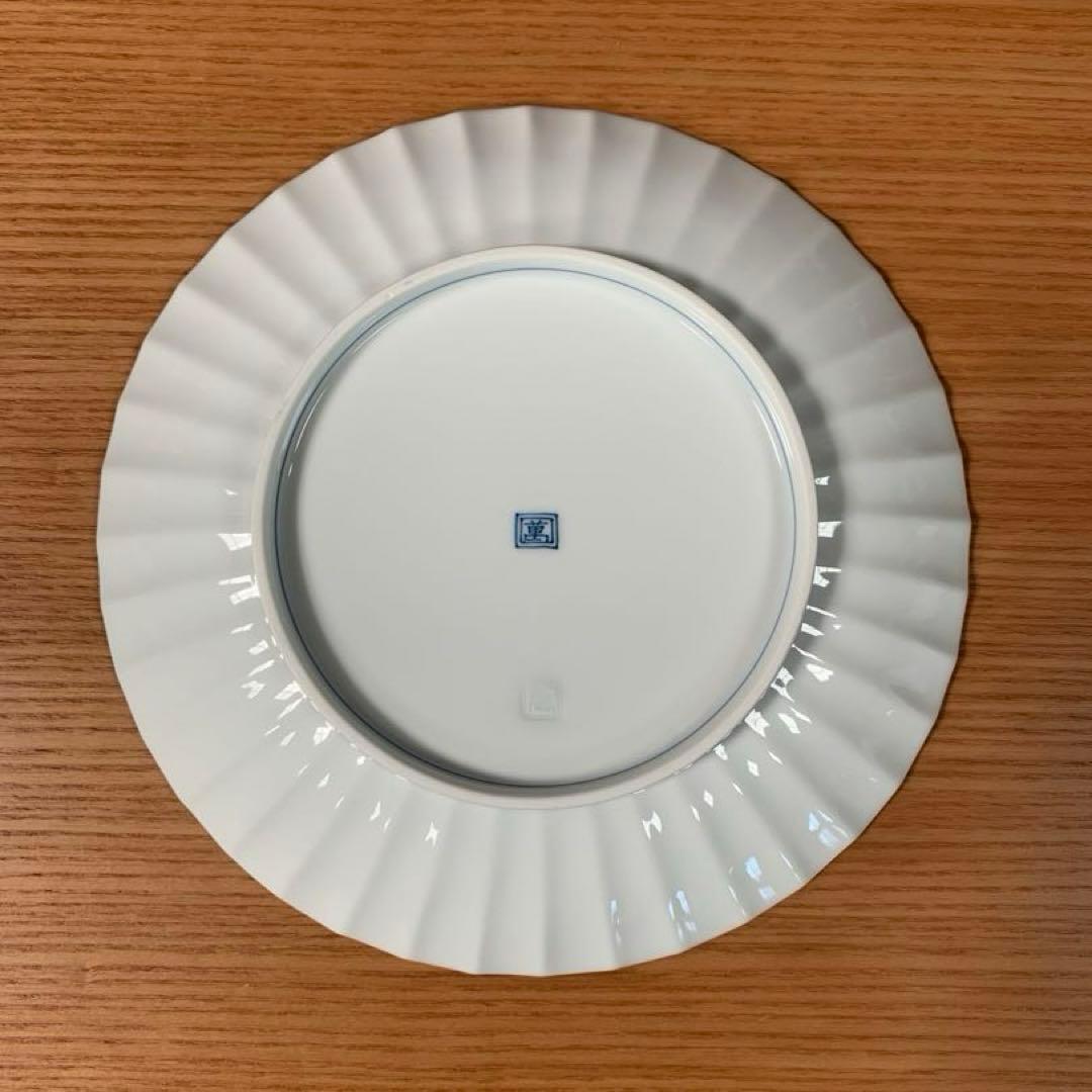 伊万里焼 畑萬陶苑：青磁掛分松竹梅文 菊割6.5寸皿 5枚組セット☆