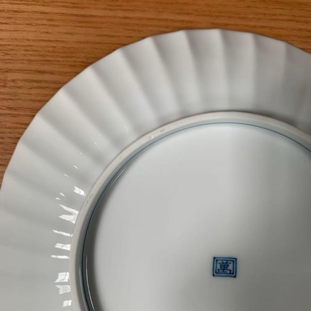 伊万里焼 畑萬陶苑：青磁掛分松竹梅文 菊割6.5寸皿 5枚組セット☆