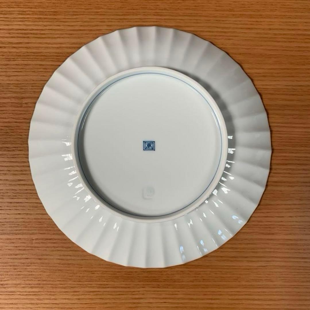 伊万里焼 畑萬陶苑：青磁掛分松竹梅文 菊割6.5寸皿 5枚組セット☆