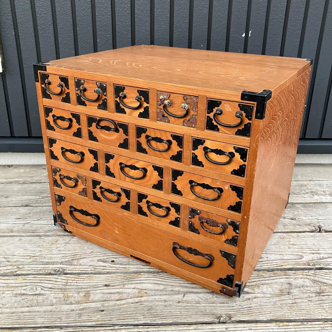 昭和レトロ 木製薬箱 薬箪笥 ミニチェスト 小箪笥 引き出し収納 17杯 5段