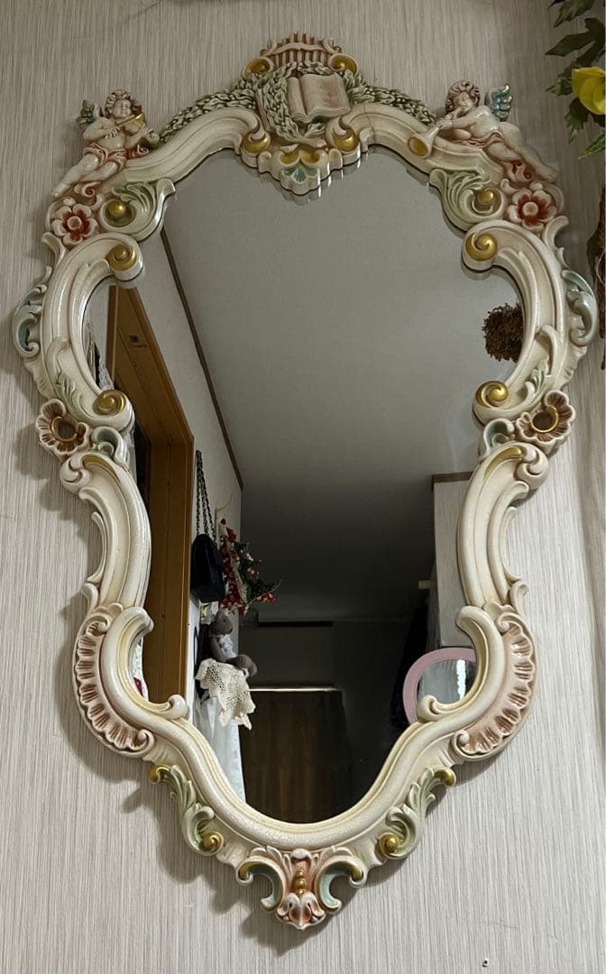 ロココ調　姿見　大型ミラー　ひび割れ加工　クラック加工