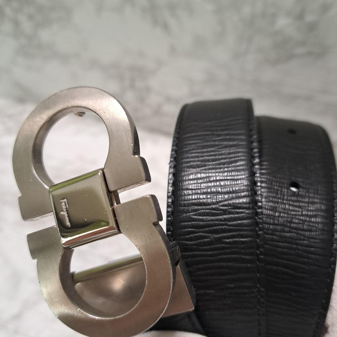 ✨️美品✨フェラガモ ダブルガンチーニ ベルト レザー シルバー 金具ブラック