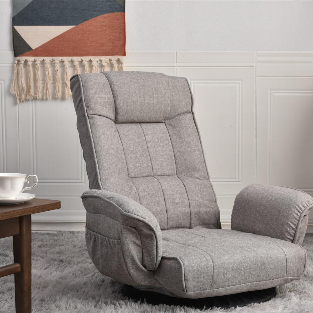 回転式座椅子 肘掛け ハイバック座いす リクライニング【ライトグレー】