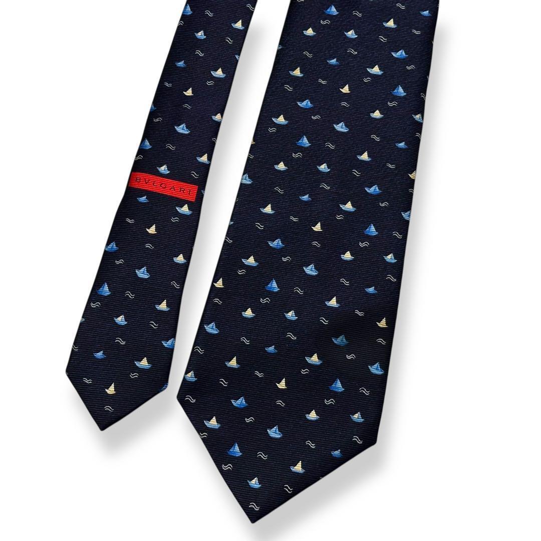 極美品✨BVLGARI ネクタイ　ブルガリ　セッテピエゲ　ヨット　海　夏　【A】