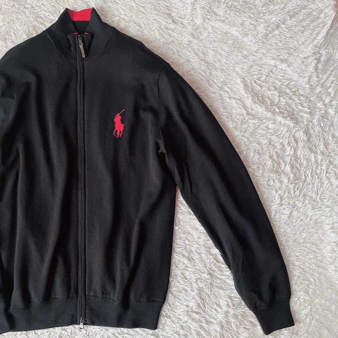 【美品】ポロゴルフ ラルフローレン ドライバーズニット ジップアップ ウール黒