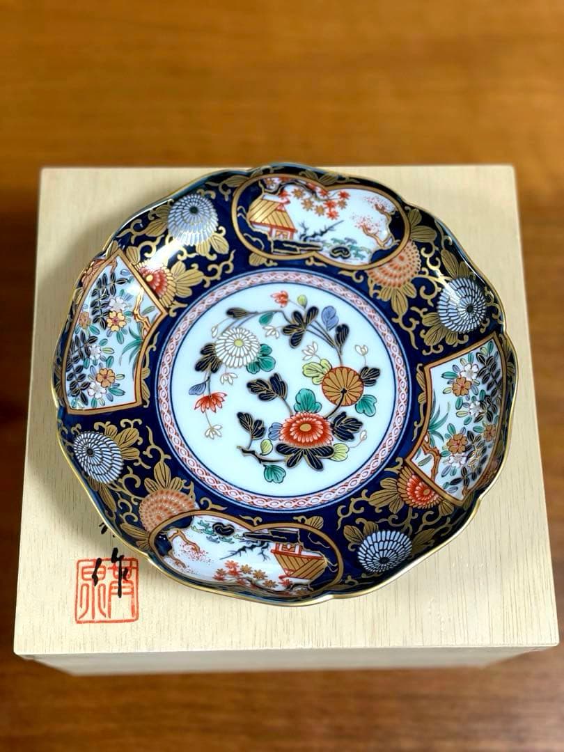 あ*ゅ様 琳派古伊万里様式　和皿揃5枚　木箱入有田焼 其泉窯 盛皿　新品未使用