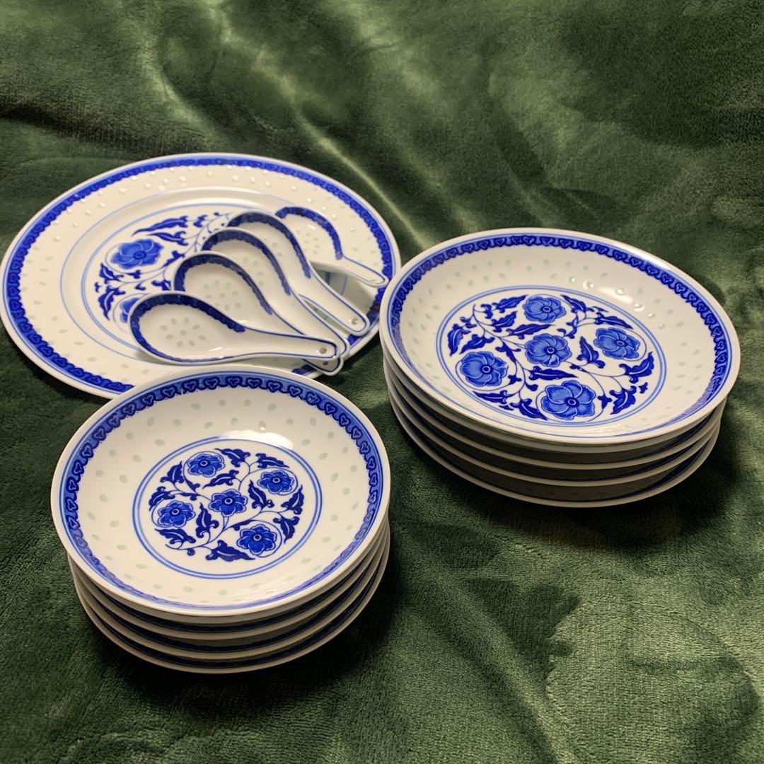 景徳鎮製　中華食器セット　花柄　ホタル陶器