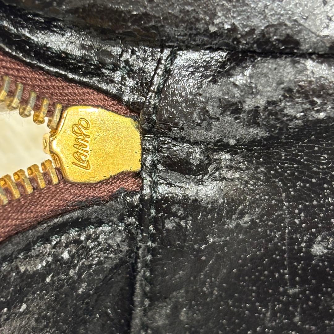 良品　グッチ　バニティバッグ　メイクバッグ　収納　エナメル　ロゴ　ブラウン