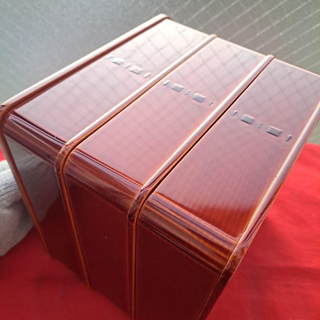 【飛騨春慶塗　6.5寸\"3段重箱】天然木製　曲げ細工　長期保管品