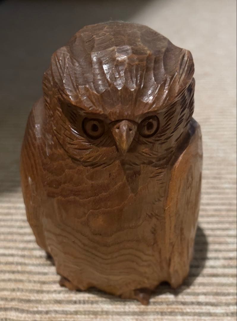※11/20迄【送料込 縁起物 希少逸品】函館 貞光作 フクロウ 木彫民藝彫刻品