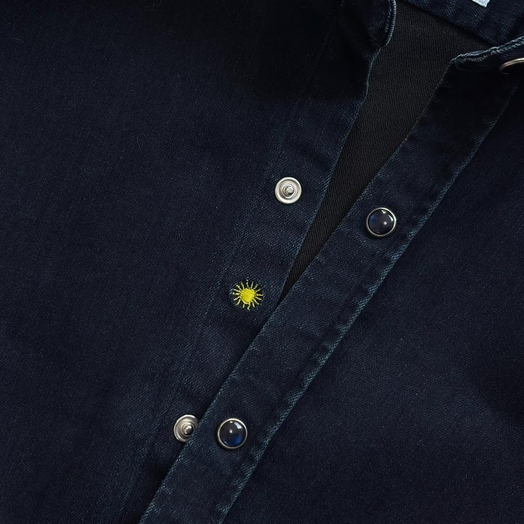 美品 ジャンネット デニムシャツ 長袖 カッタウェイ 太陽アイコン 濃紺 tu6