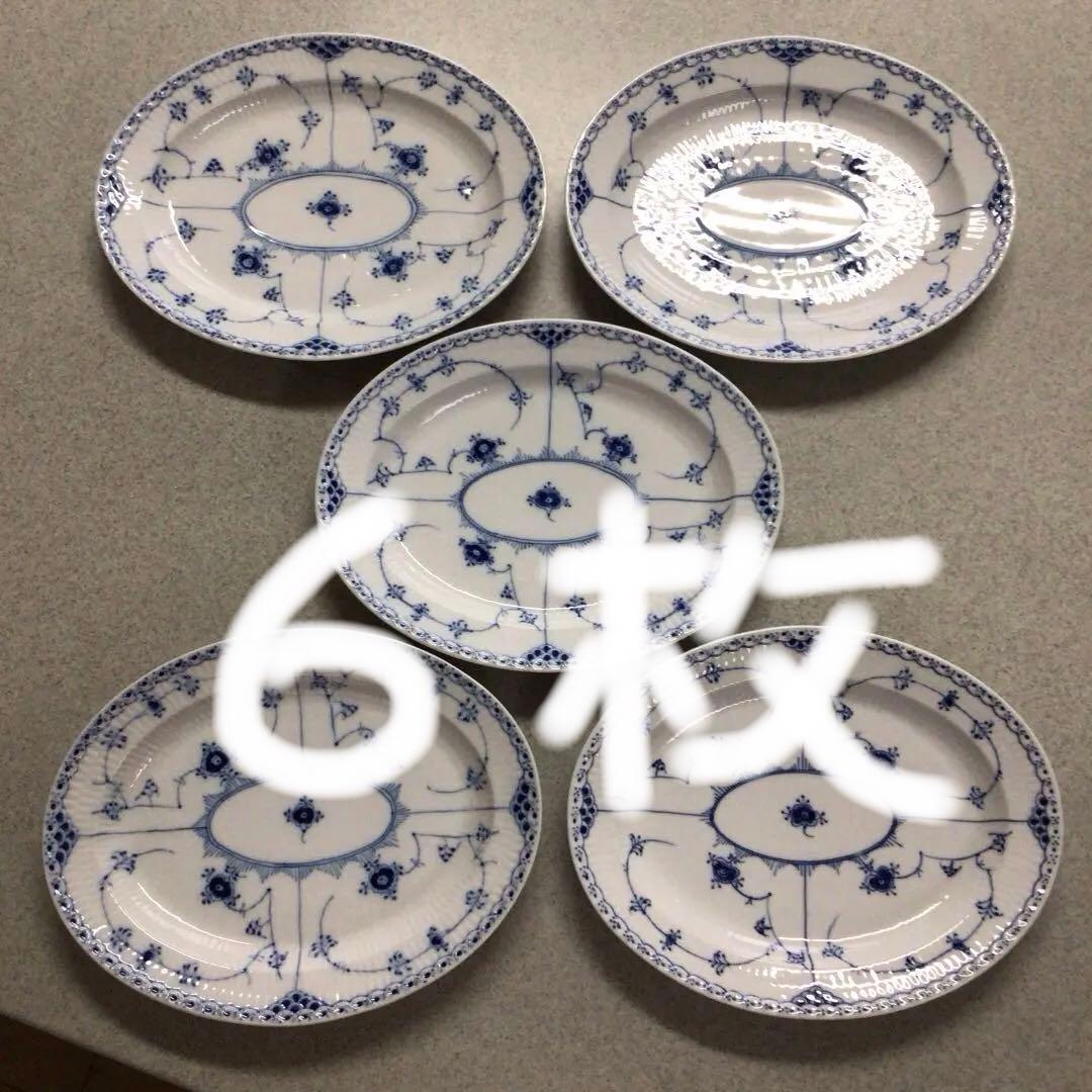 ロイヤルコペンハーゲンブルーフルーテッドハーフレースオーバルプレート　5 枚