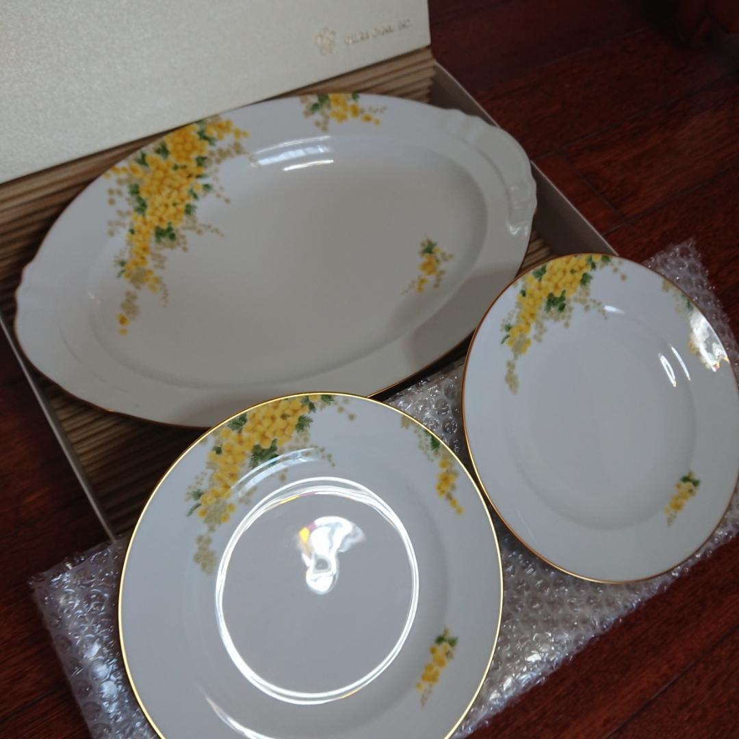 ミモザ 花言葉シリーズ 20cm デザート皿 ペア+37cm プラター 大倉陶園