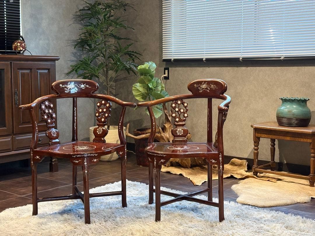 希少　サイドチェア　螺鈿細工 唐木家具 椅子 チェア アームチェア　NZ